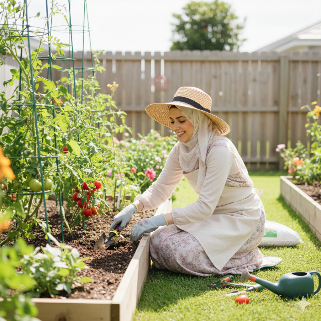 Wanita Tanam Pokok Bunga
